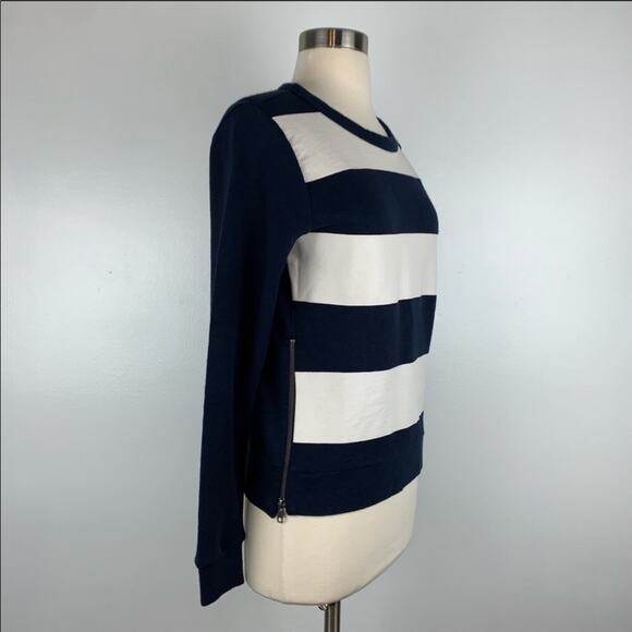J CREW Navy White Nautical Preppy Striped Crew Neck Zipper Pullover Sweater XS - Picture 6 of 8
